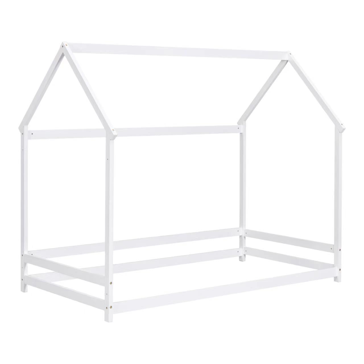 Twin House-Shaped Floor Bed with 2 Detachable Stands White - FurniFindUSA