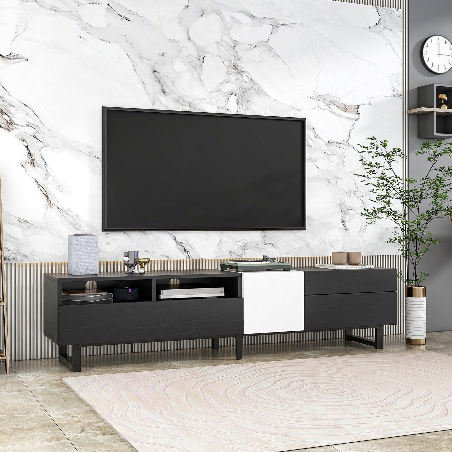 Modern TV Stand for 80'' TV with Double Storage Space Media Console Table - FurniFindUSA