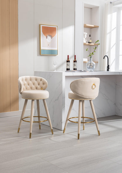 COOLMORE Counter Height Bar Stools Set of 2 for Kitchen Counter Solid Wood Legs with a fixed height of 360 degrees Beige - FurniFindUSA