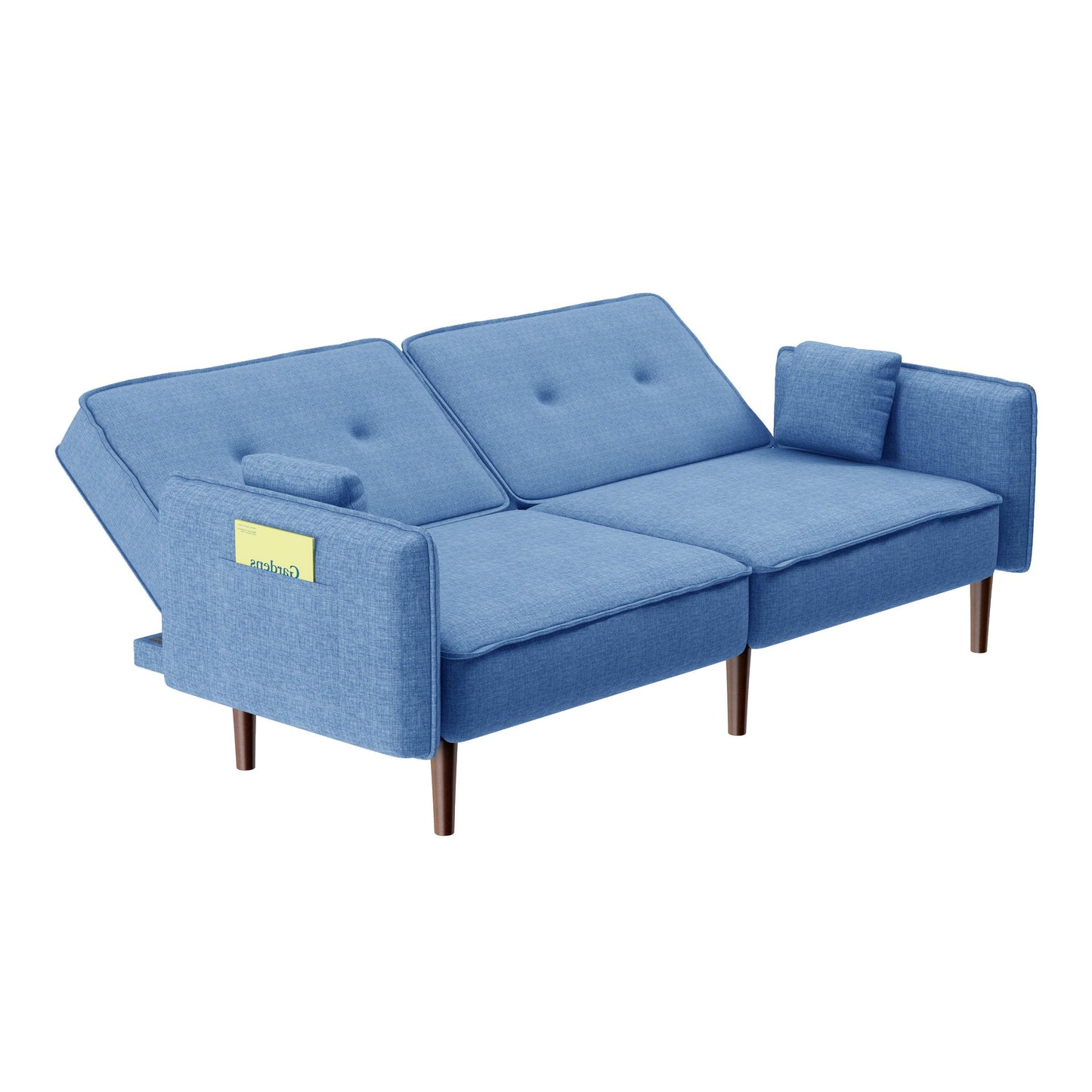 Living Room Bed Room Leisure Futon Sofa bed in Blue Fabric with Solid Wood Leg - FurniFindUSA