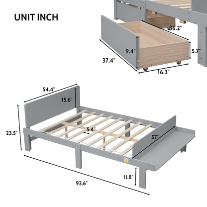 Full Bed with Footboard Bench 2 drawers Grey - FurniFindUSA