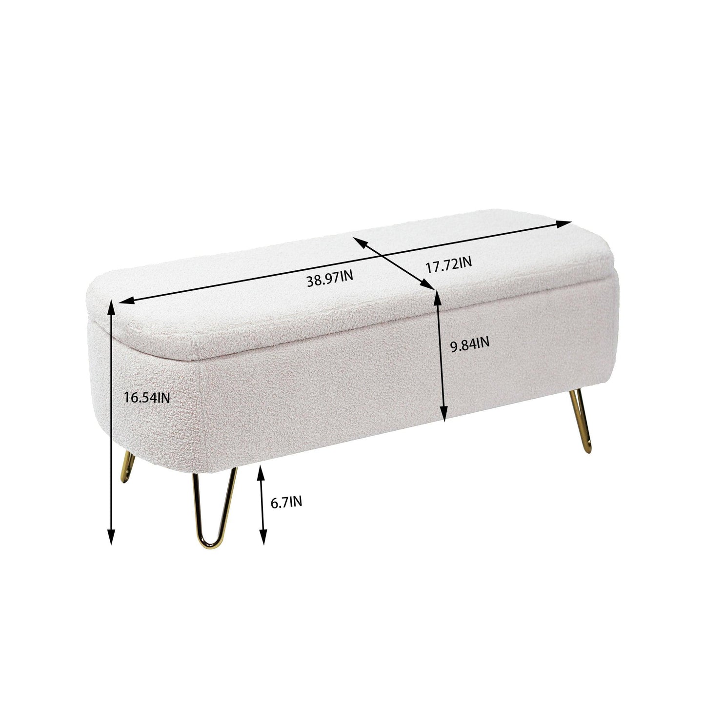 Ivory White Storage Ottoman Bench for End of Bed Gold Legs - FurniFindUSA