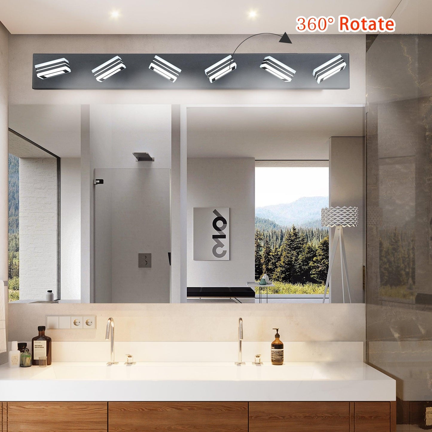 LED Modern Black Vanity Lights, 6-Lights Acrylic Matte Black Bathroom Vanity Lights Over Mirror - FurniFindUSA