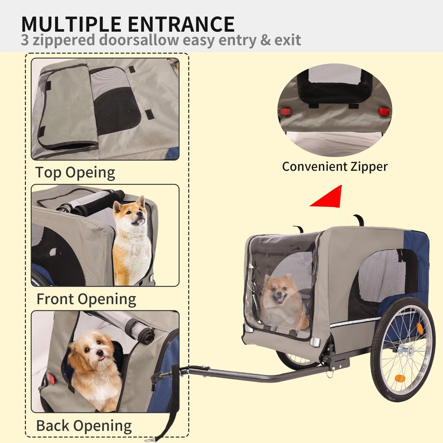 Tangkula Dog Bike Trailer Breathable Mesh Dog Cart with 3 Entrances Safety Flag 8 Reflectors - FurniFindUSA