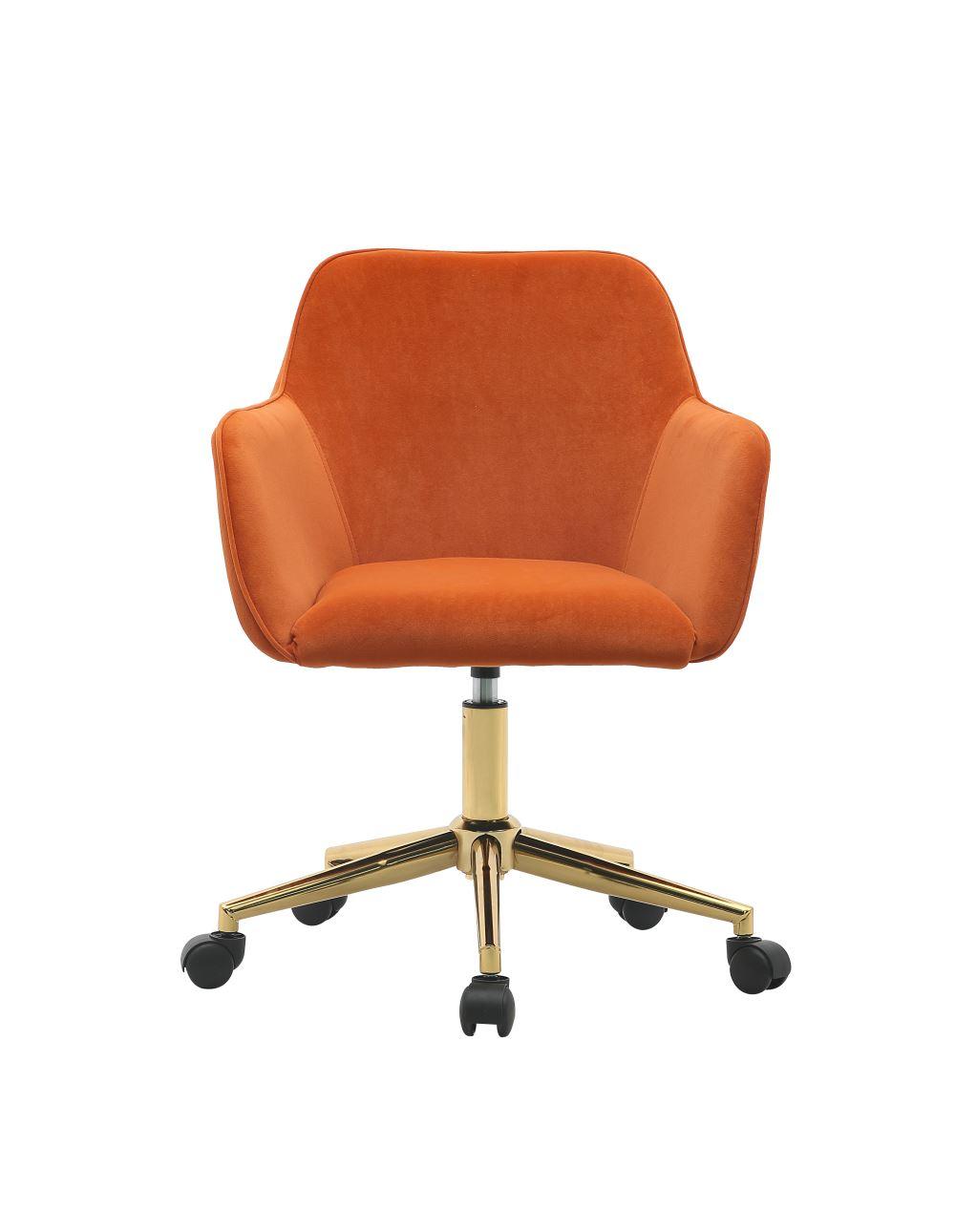 Modern Velvet Fabric Material Adjustable Height 360 revolving Home Office Chair Orange - FurniFindUSA