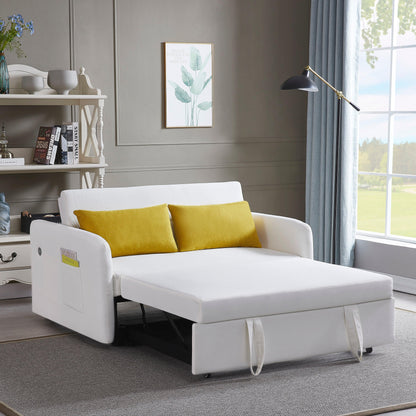 Twins Sofa Bed Cream White Fabric - FurniFindUSA