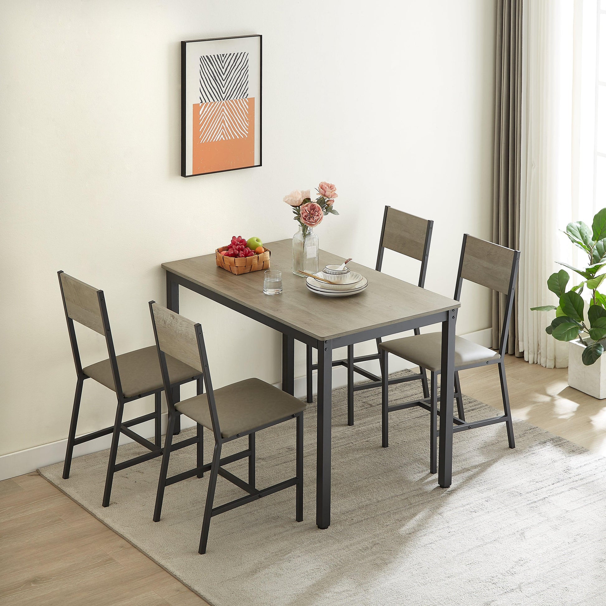 Dining Set for 5 Kitchen Table with 4 Upholstered Chairs Grey 47.2'' L x 27.6'' W x 29.7'' H - FurniFindUSA