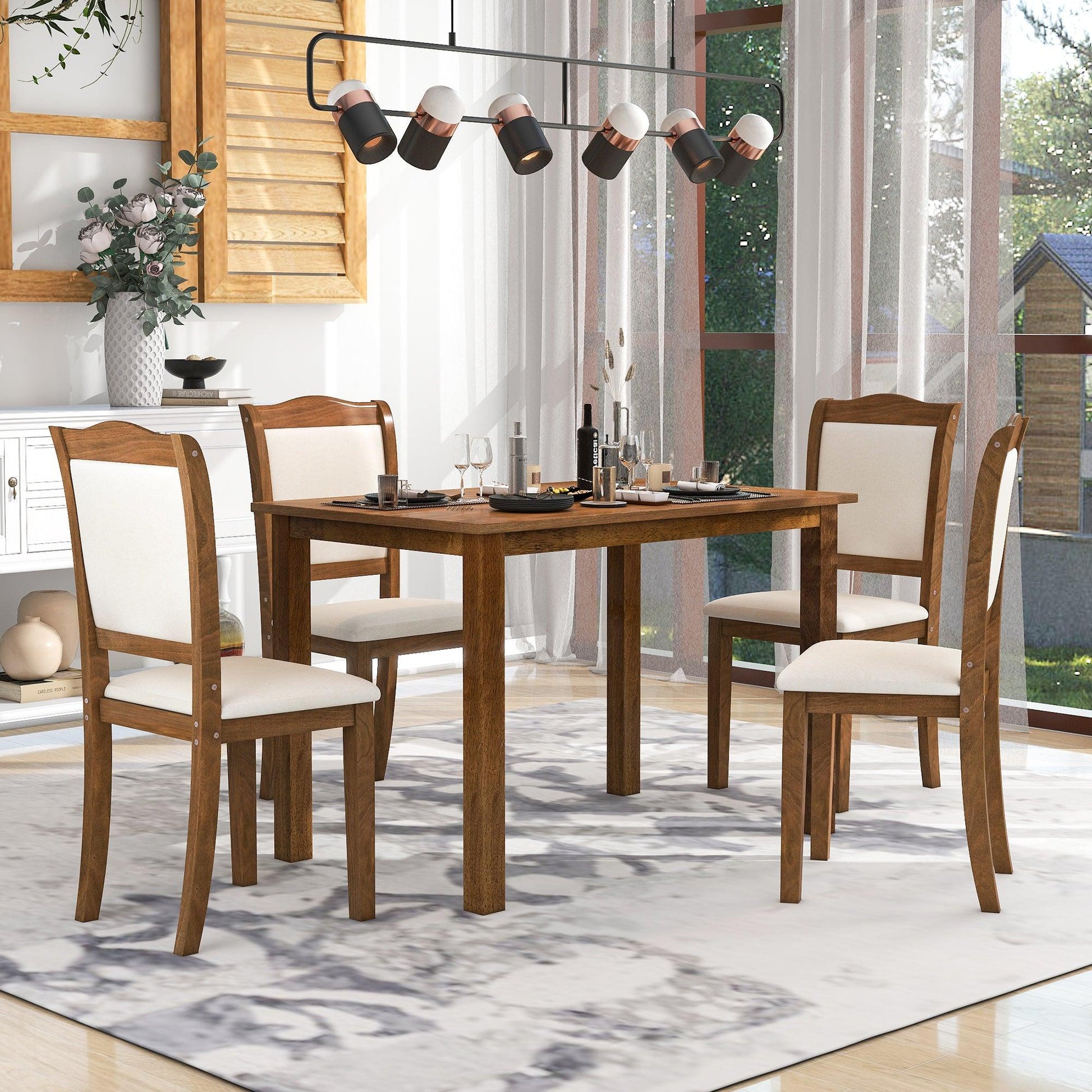 TREXM 5-Piece Wood Dining Table Set Simple Style Kitchen Dining Set Rectangular Table (Walnut) - FurniFindUSA