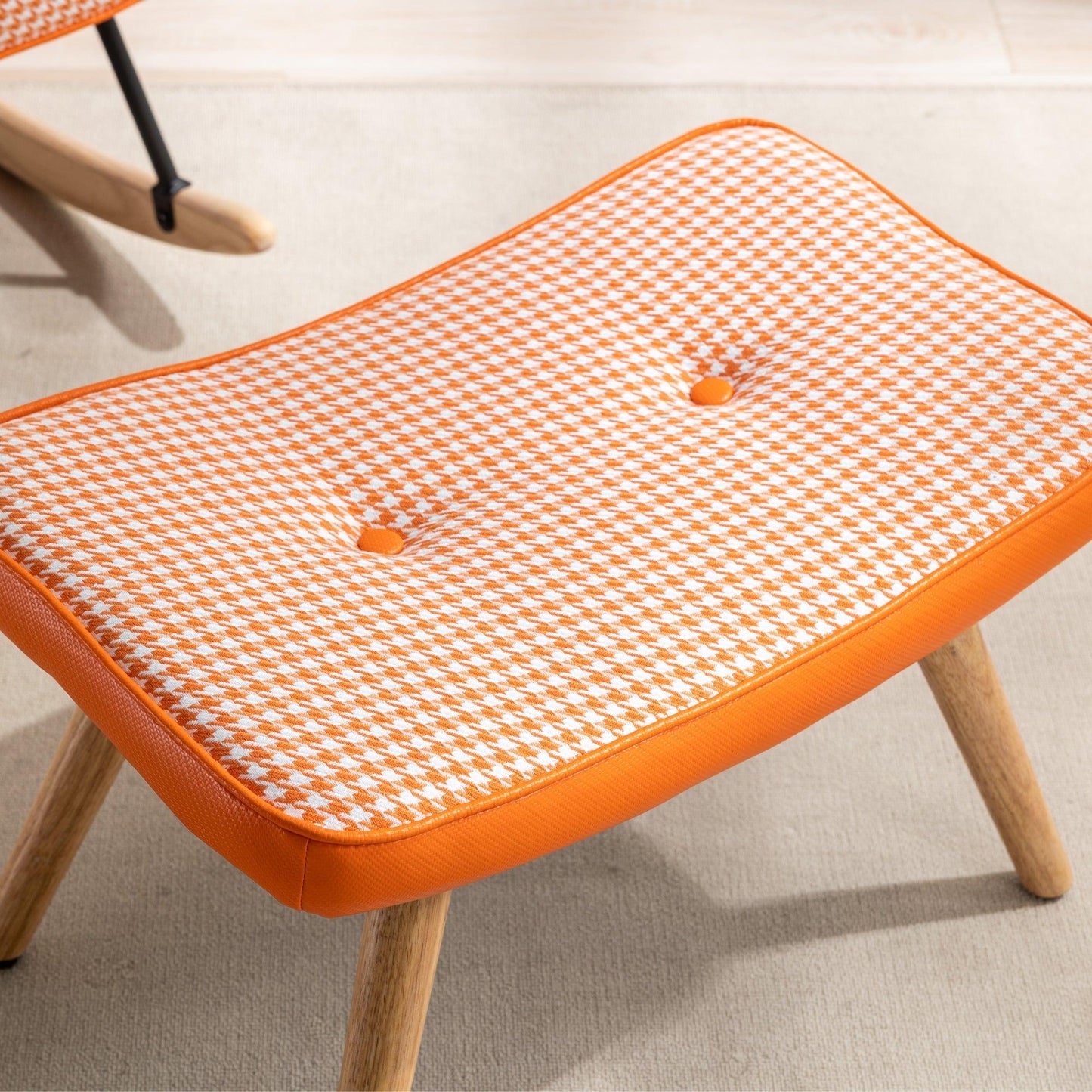 35.5 inch Rocking Chair Soft Houndstooth Fabric Leather Fabric Rocking Chair (orange) - FurniFindUSA