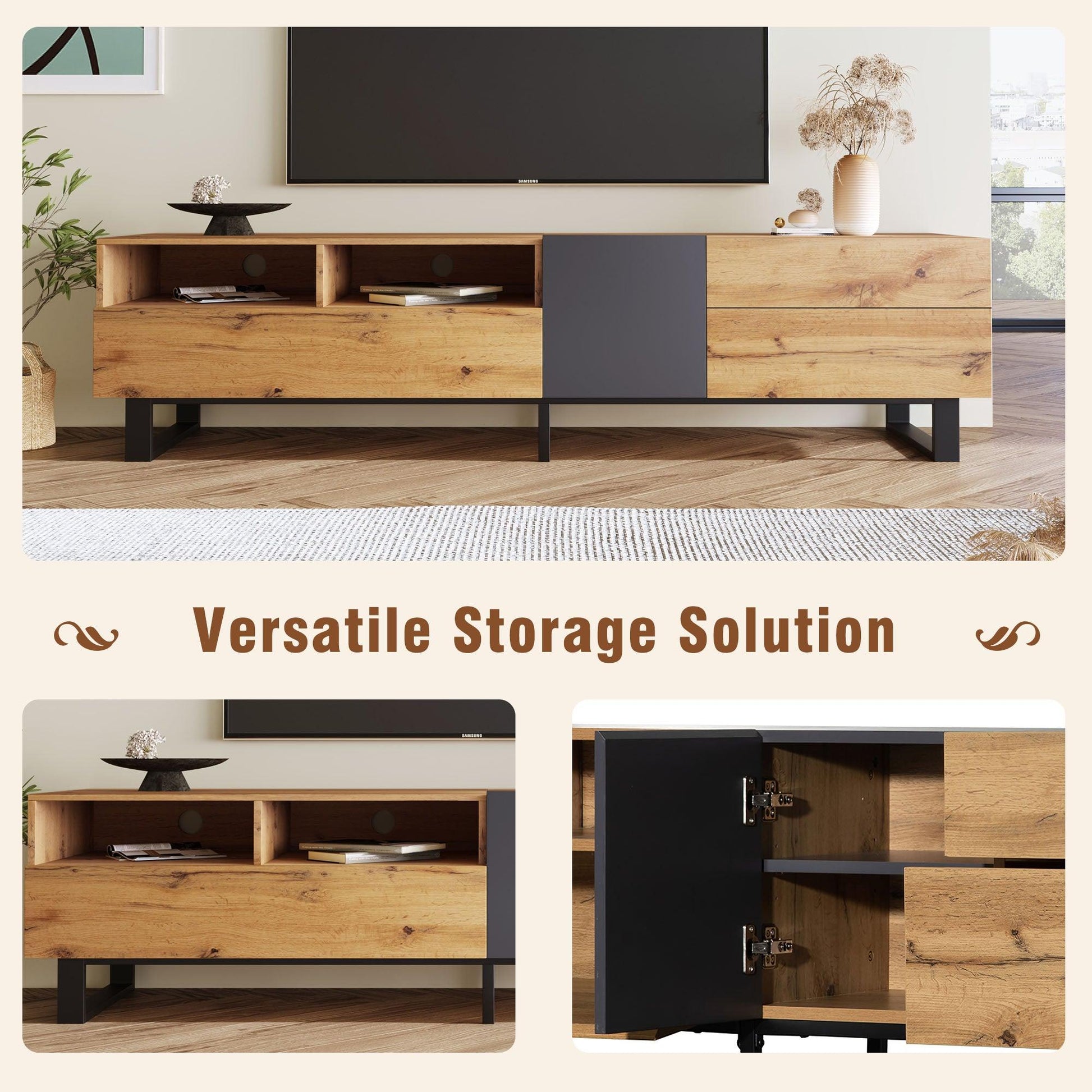 Modern TV Stand for 80'' TV with Double Storage Space - FurniFindUSA