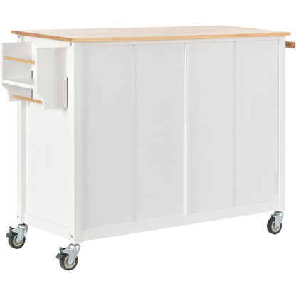 Kitchen Island Cart with Solid Wood Top and Locking Wheels 54.3 Inch Width (White) - FurniFindUSA