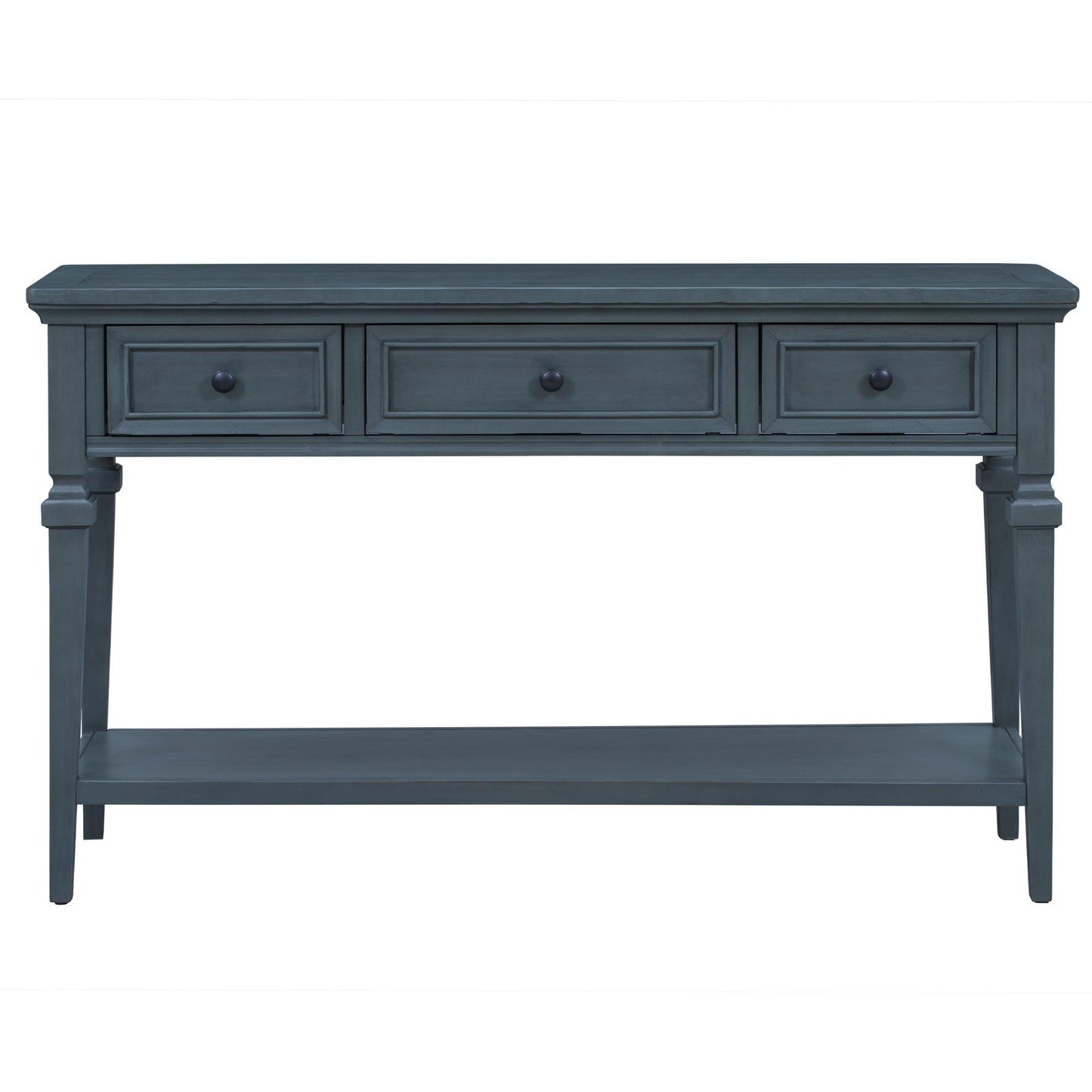 TREXM Classic Retro Style Console Table with Three Top Drawers and Open Style Bottom Shelf (Navy) - FurniFindUSA