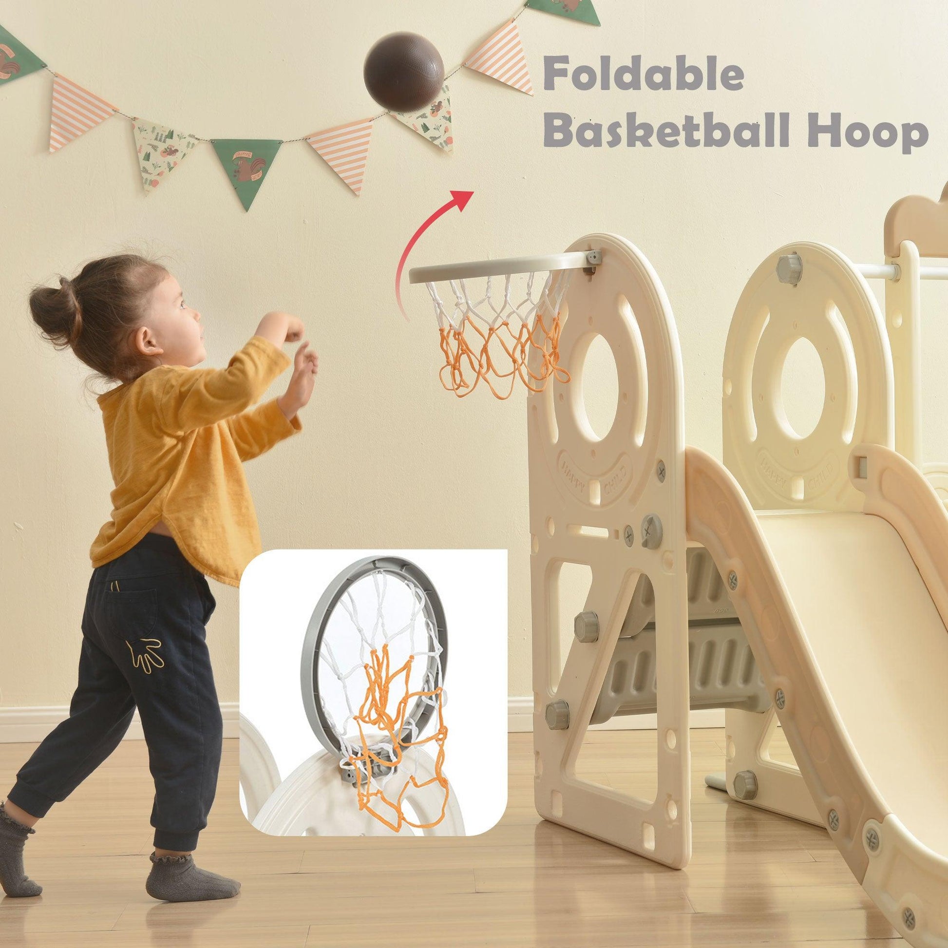 Kids Slide with Bus Play Structure Freestanding Bus Toy with Slide for Toddlers Bus Slide Set with Basketball Hoop - FurniFindUSA