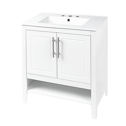 30" Bathroom Vanity with Sink Multi-functional Bathroom Cabinet with Doors and Drawers Solid Frame and MDF Board, White - FurniFindUSA