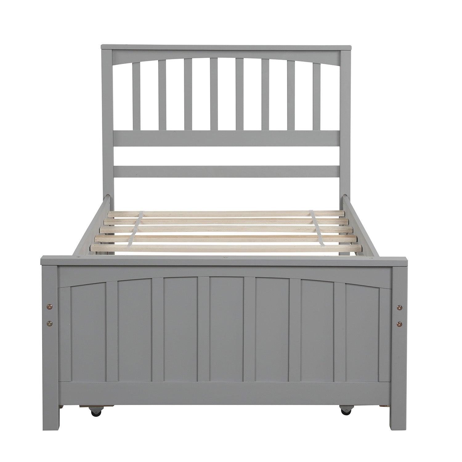 Twin size Platform Bed with Trundle Gray - FurniFindUSA