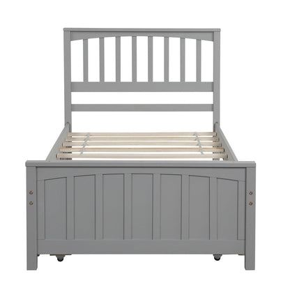 Twin size Platform Bed with Trundle Gray - FurniFindUSA