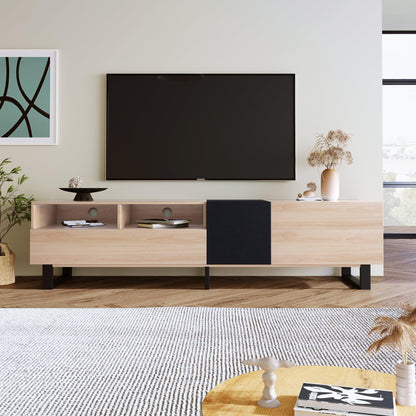 Modern TV Stand for 80'' TV with Double Storage Space Media Console Table Entertainment Center with Drop Down Door - FurniFindUSA