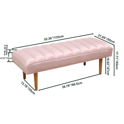Pink Velvet Upholstered Bench Channel Tufted Bedroom Ottoman with Wood Legs Home Furniture (Pink) - FurniFindUSA