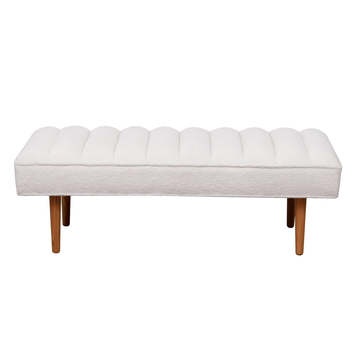 Channel Tufted Bench White Sherpa Upholstered End of Bed Benches with Wooden Legs (White) - FurniFindUSA