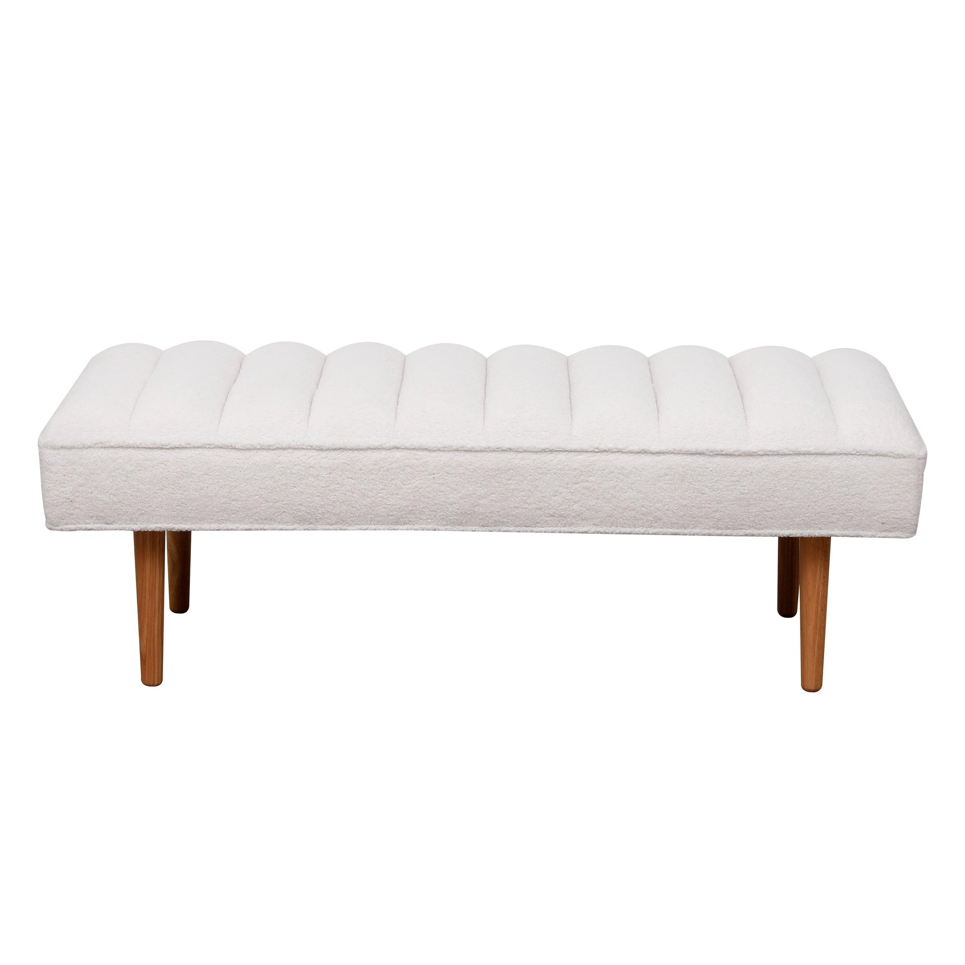 Channel Tufted Bench White Sherpa Upholstered End of Bed Benches with Wooden Legs (White) - FurniFindUSA