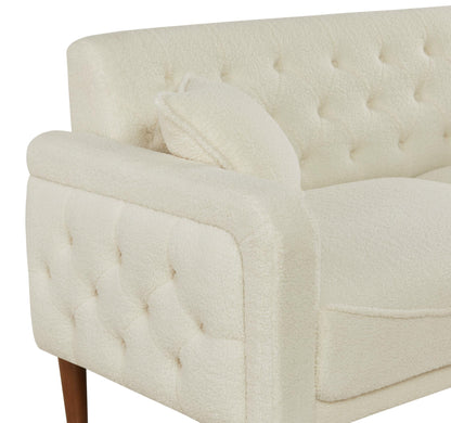 Hot Sale Modern Furniture Teddy Velet Sofa 2 Pillows Beige Loveseat with Button Tufting