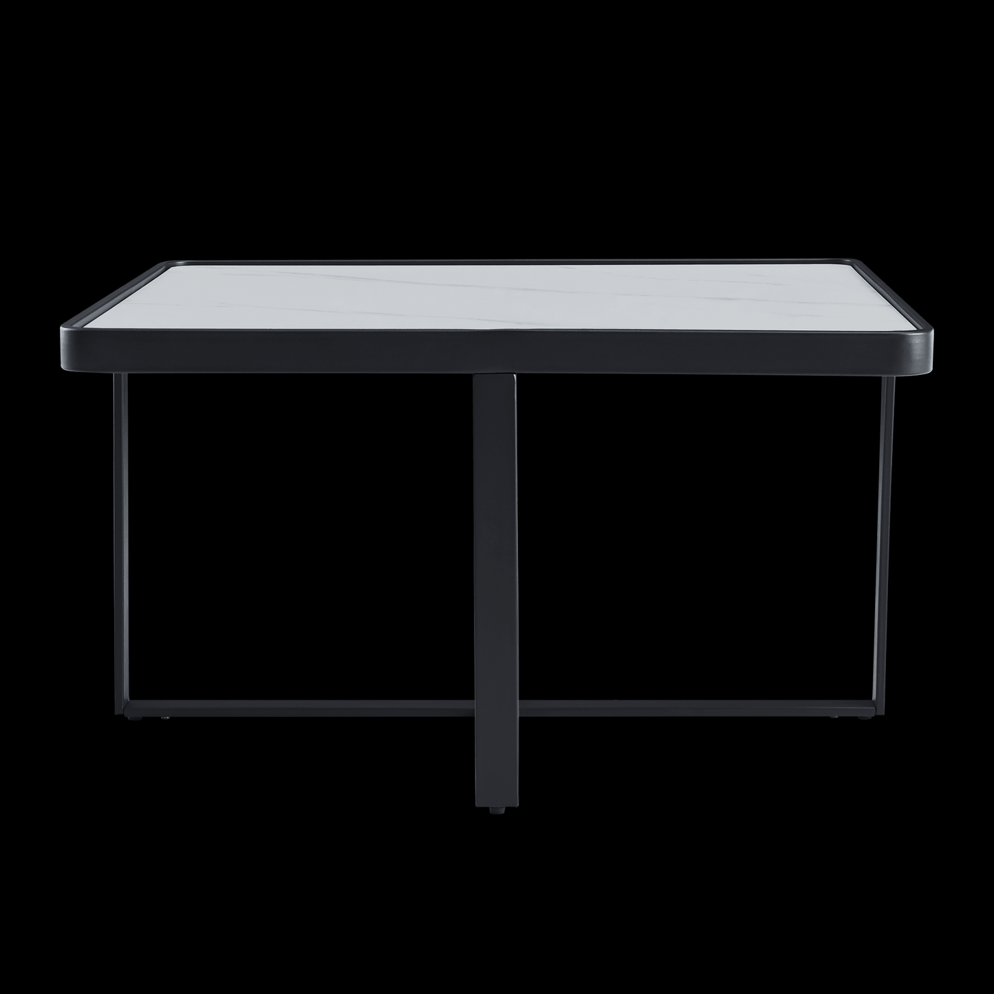 Minimalism Square coffee table，Black metal frame with sintered stone tabletop - FurniFindUSA