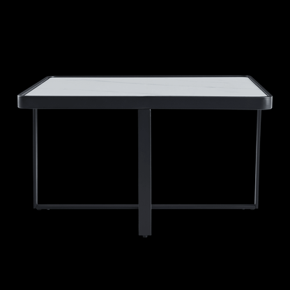 Minimalism Square coffee table，Black metal frame with sintered stone tabletop - FurniFindUSA