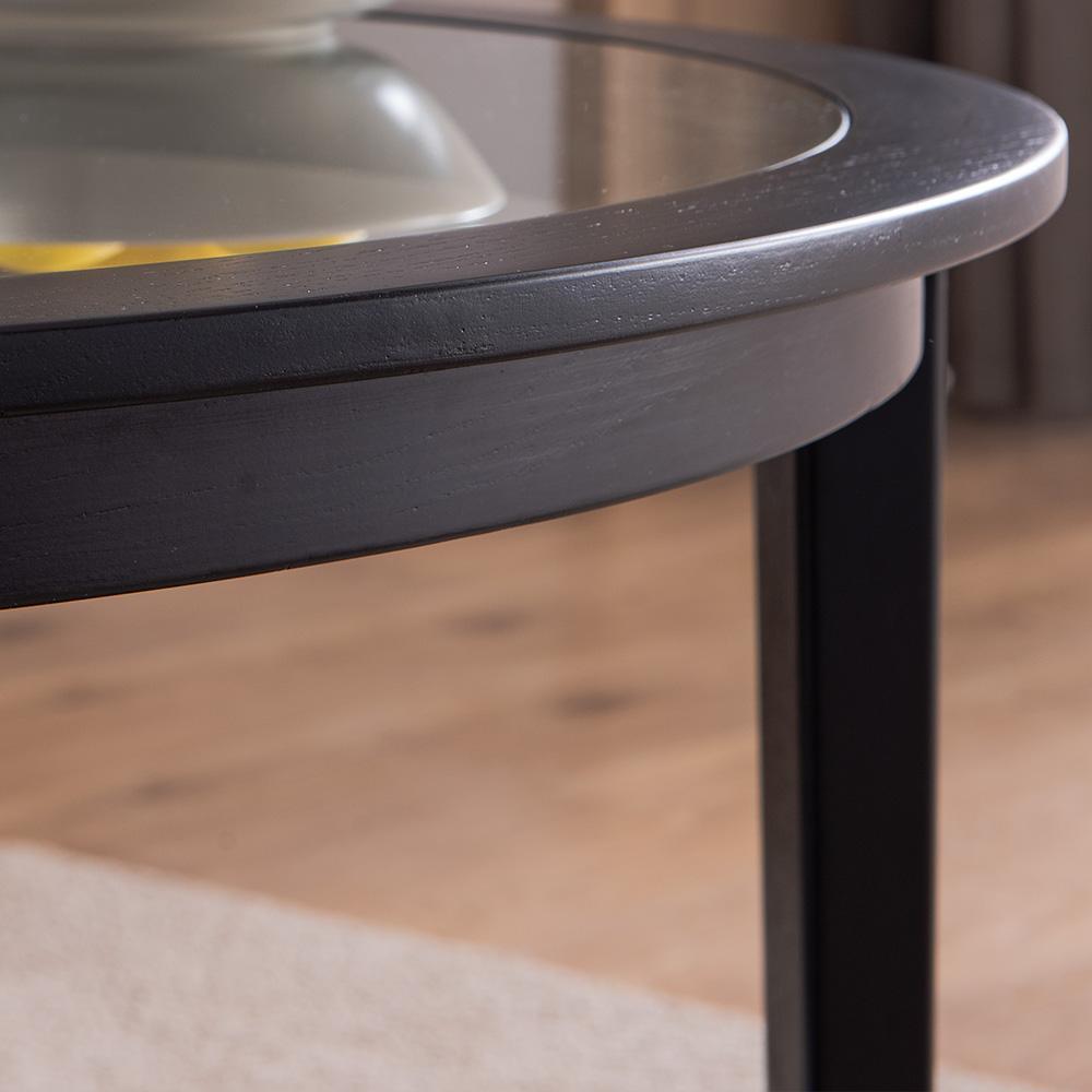 Modern Solid wood round coffee table with tempered glass top black color-36" - FurniFindUSA