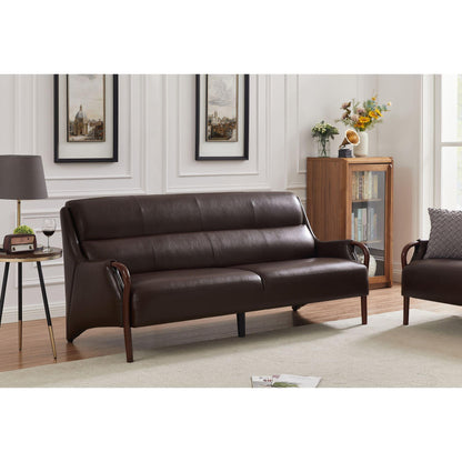 Modern-Central Sofa PU Leather Wooden Legs Bench for Living Room - FurniFindUSA