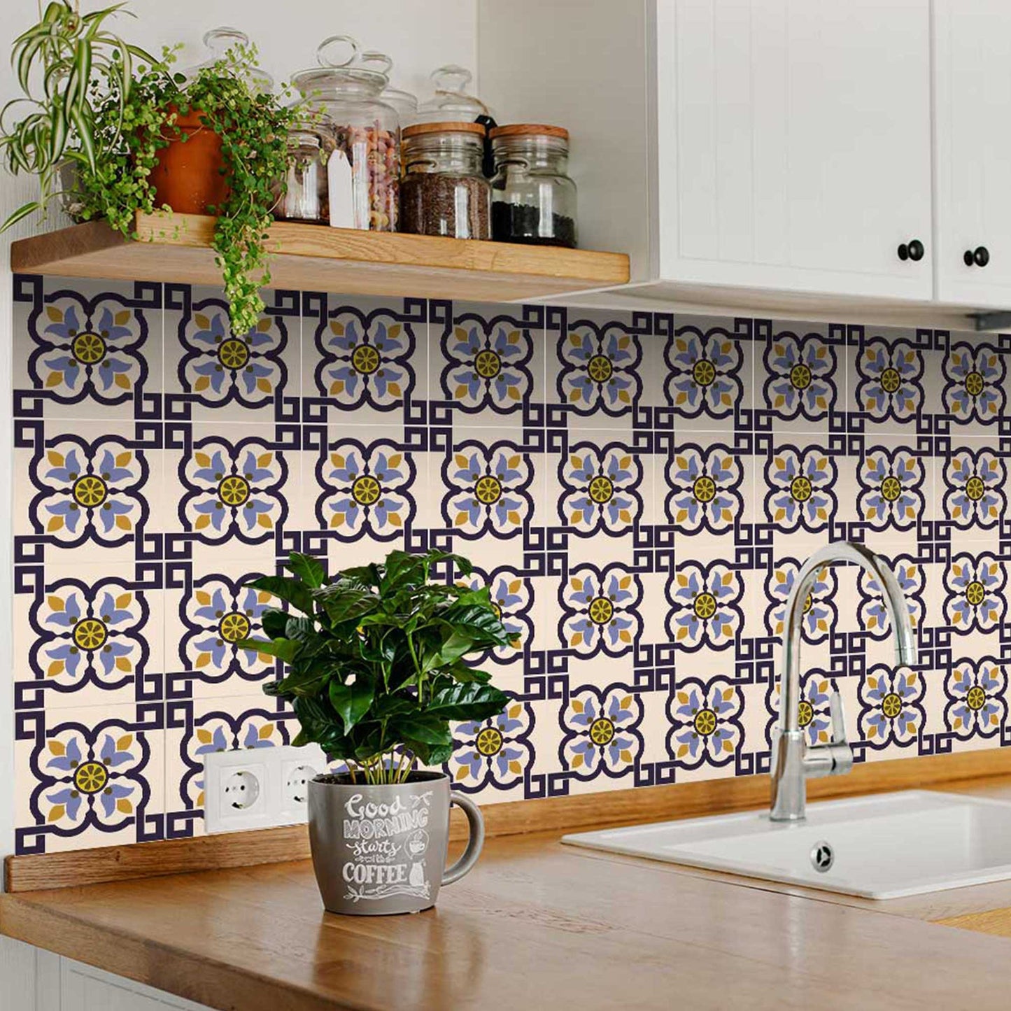 6" X 6" Azul Flora Peel and Stick Removable  Tiles