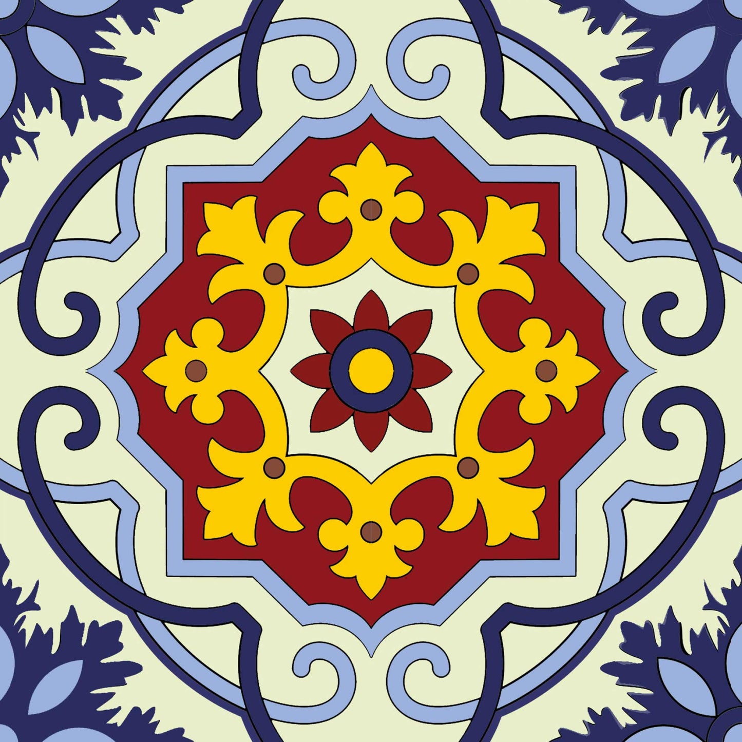 7" X 7" Blue And Yellow Mosaic Peel And Stick Removable Tiles