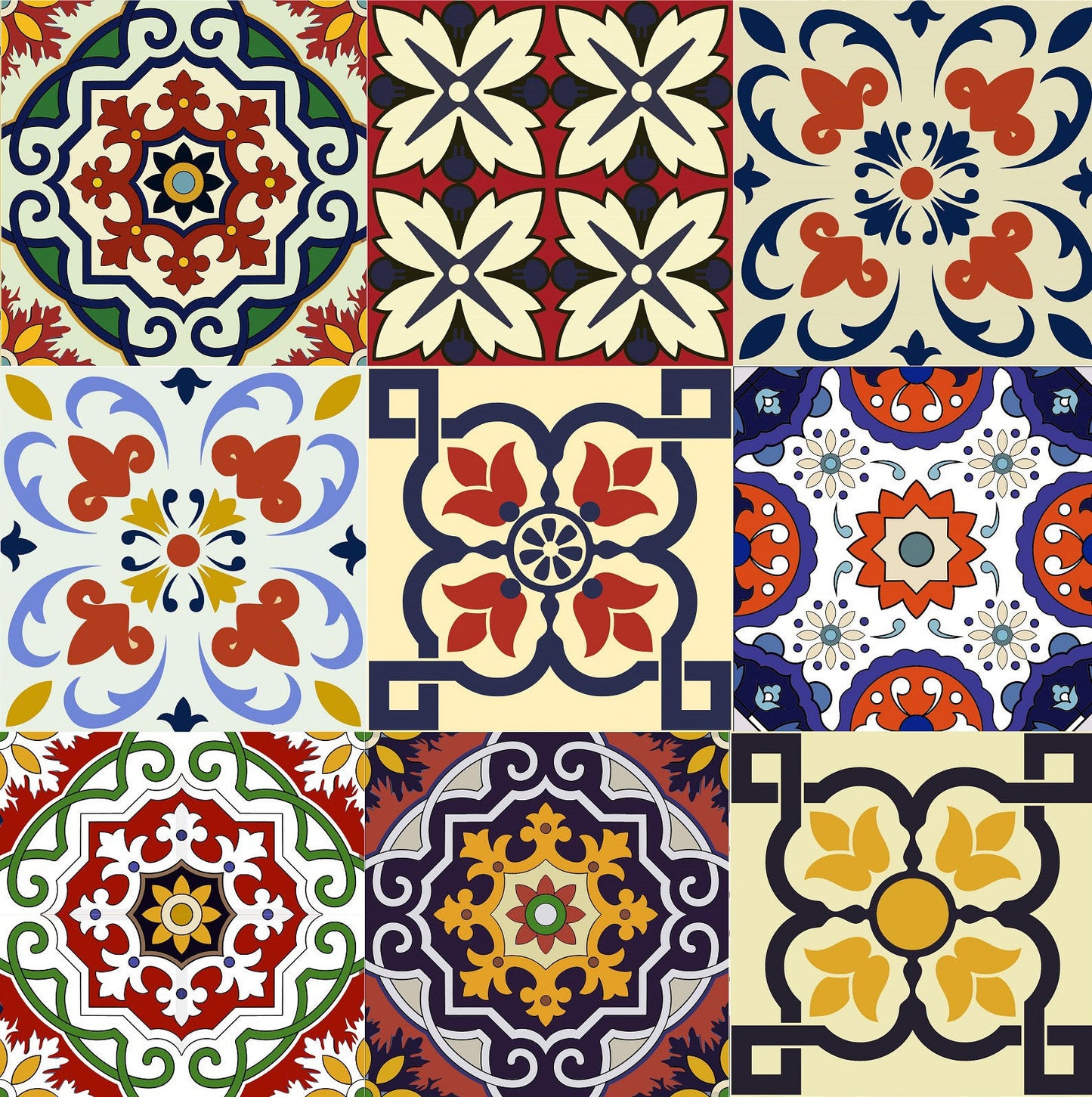 5" X 5" Blue Red Yellow Mosaic Peel And Stick Tiles