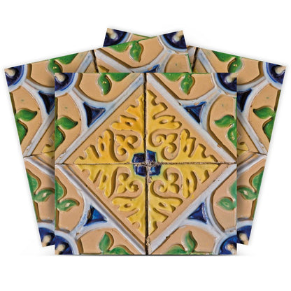 7" x 7" Blue And Yellow Vinyl Peel And Stick Removable Tiles
