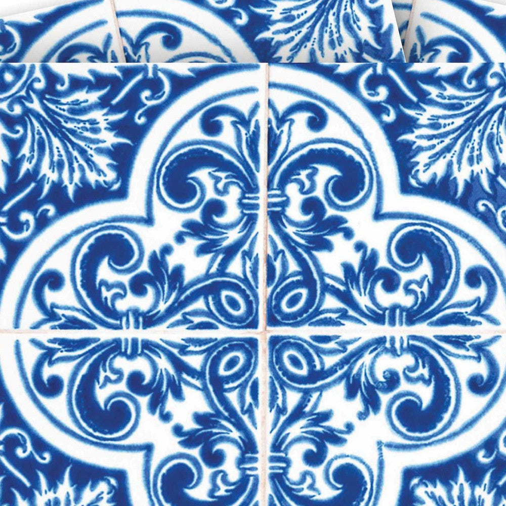 4" X 4" Blue and White Cross Peel And Stick Tiles