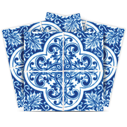 4" X 4" Blue and White Cross Peel And Stick Tiles