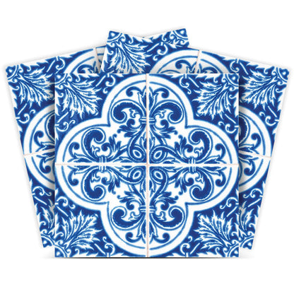 4" X 4" Blue and White Cross Peel And Stick Tiles