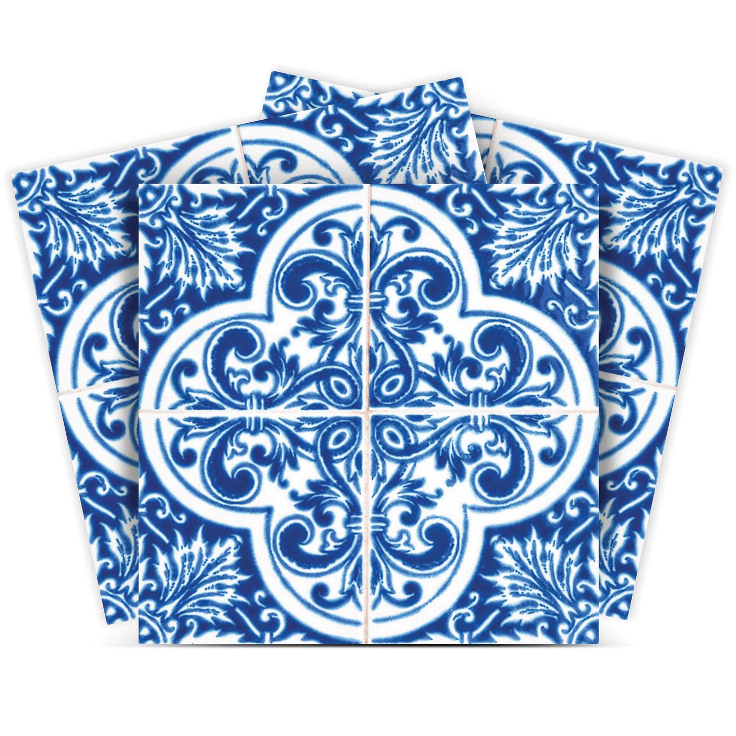 6" X 6" Blue and White Cross Peel And Stick Tiles