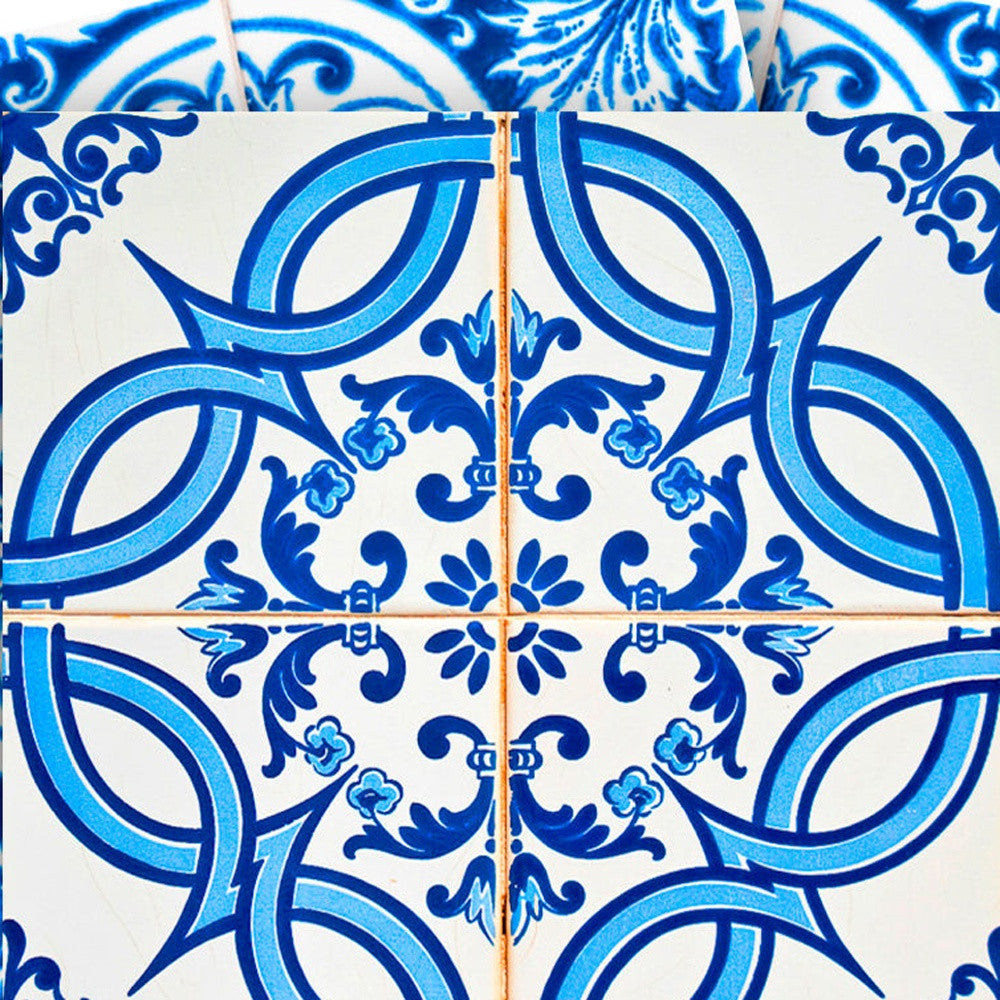 4" X 4" Blue and White Medi Peel And Stick Tiles