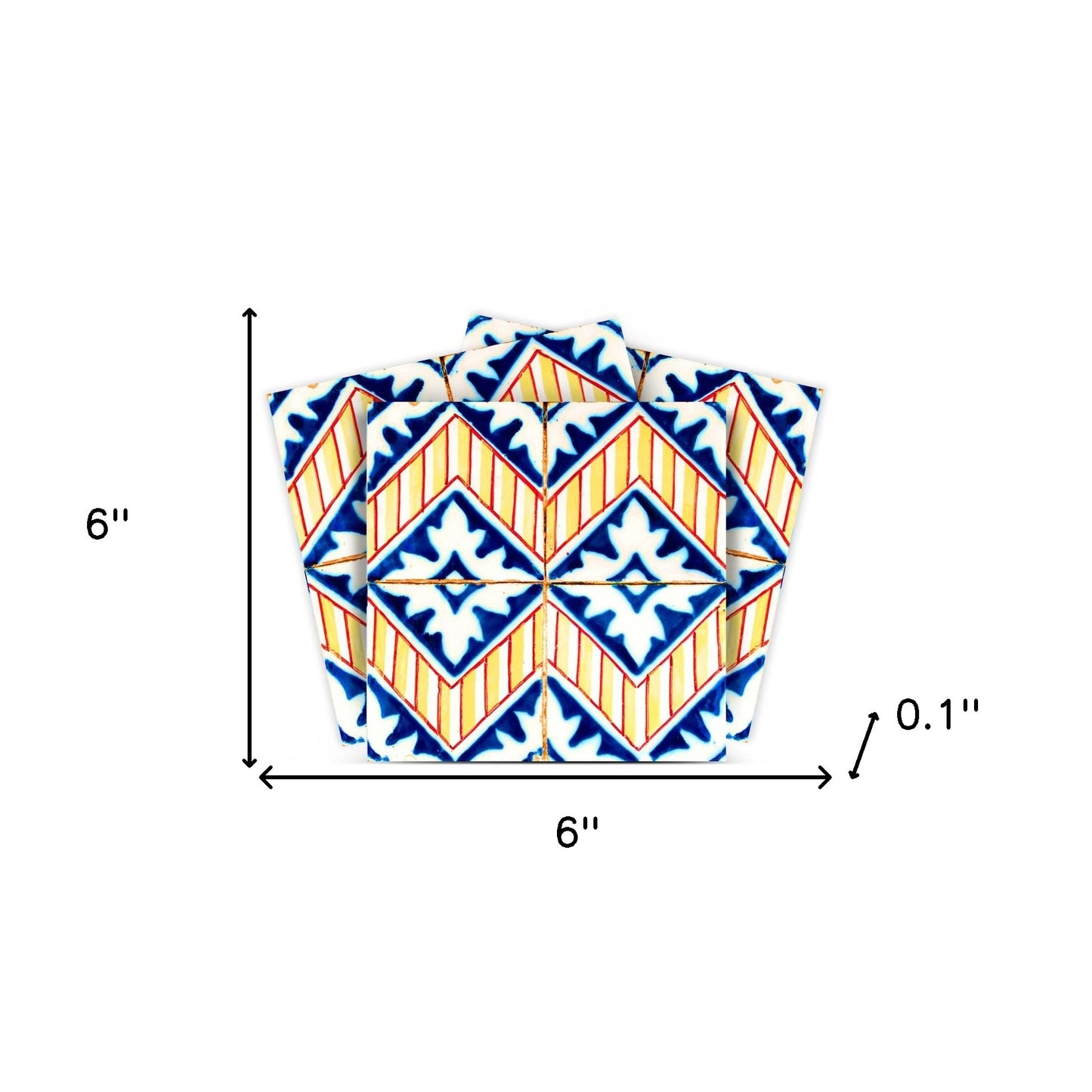6" X 6" Blue Yellow Zig Peel and Stick Tiles