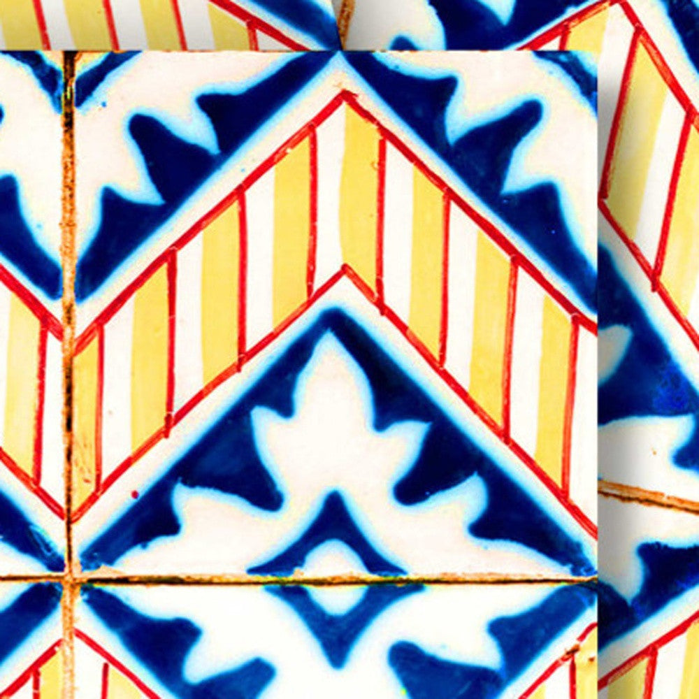 8" X 8" Blue Yellow Zig Peel and Stick Tiles