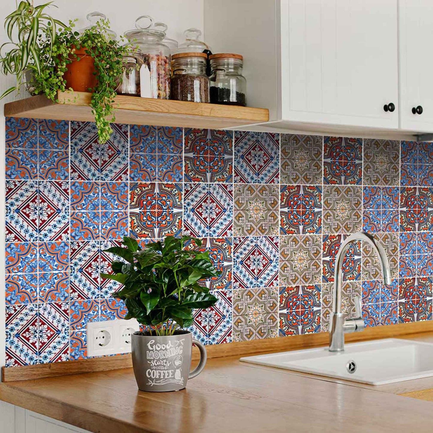 6" X 6" Blue Warm Tones Mosaic Peel and Stick Tiles