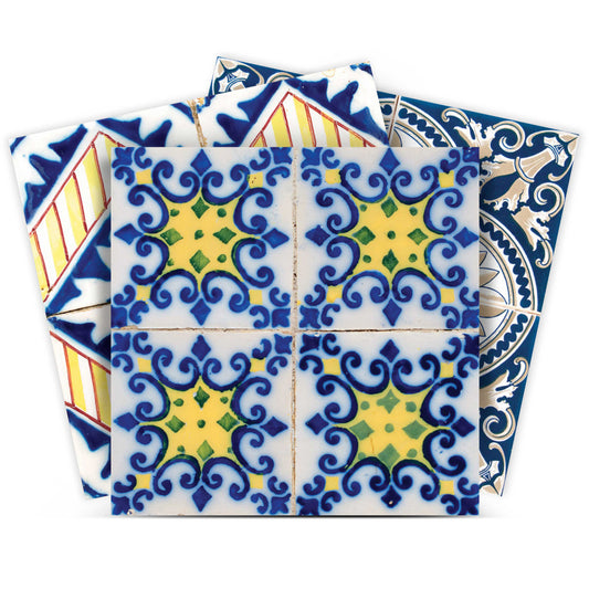 4" X 4" Blue Yellow Julia Peel And Stick Tiles