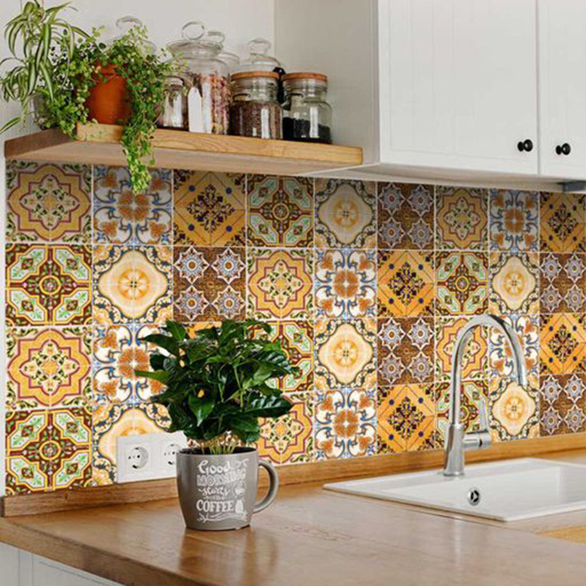 4" X 4" Golden Multi Mosaic Peel And Stick Tiles