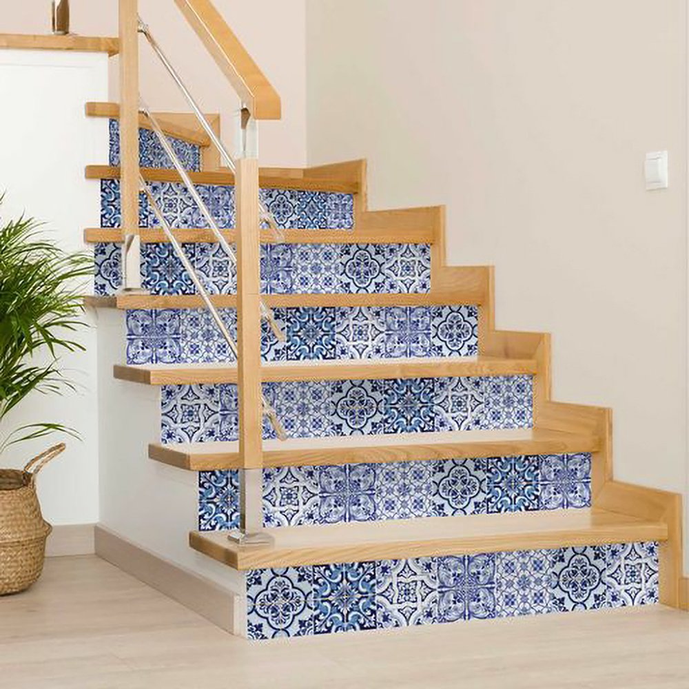 6" x 6" Blue And White Vinyl Peel And Stick Removable Tiles — view 2