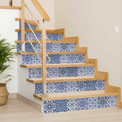 6" x 6" Blue And White Vinyl Peel And Stick Removable Tiles