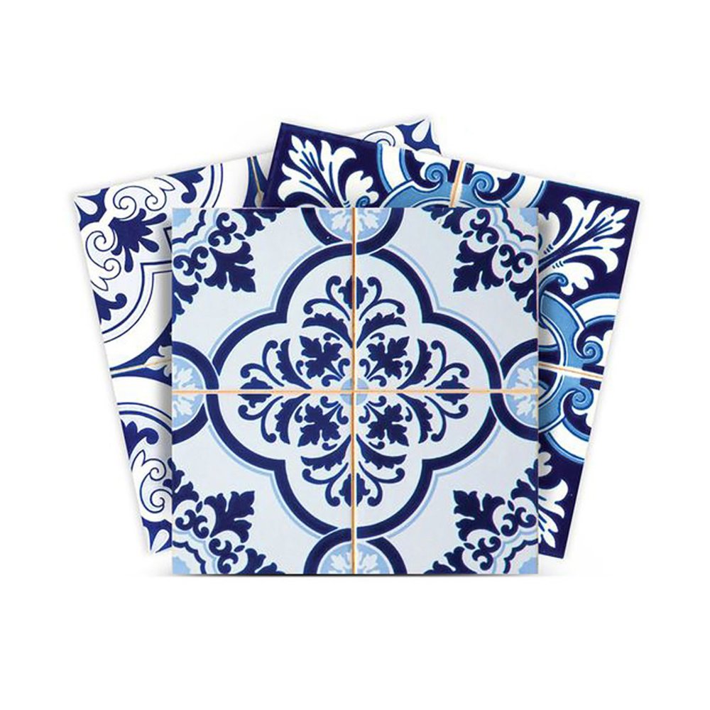 6" x 6" Blue And White Vinyl Peel And Stick Removable Tiles — view 4