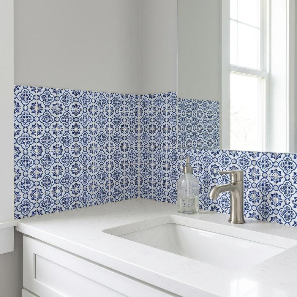 6" x 6" Blue And White Vinyl Peel And Stick Removable Tiles — view 7
