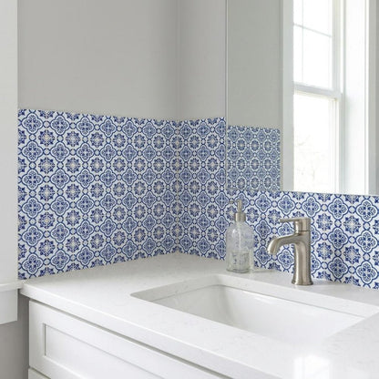 6" x 6" Blue And White Vinyl Peel And Stick Removable Tiles