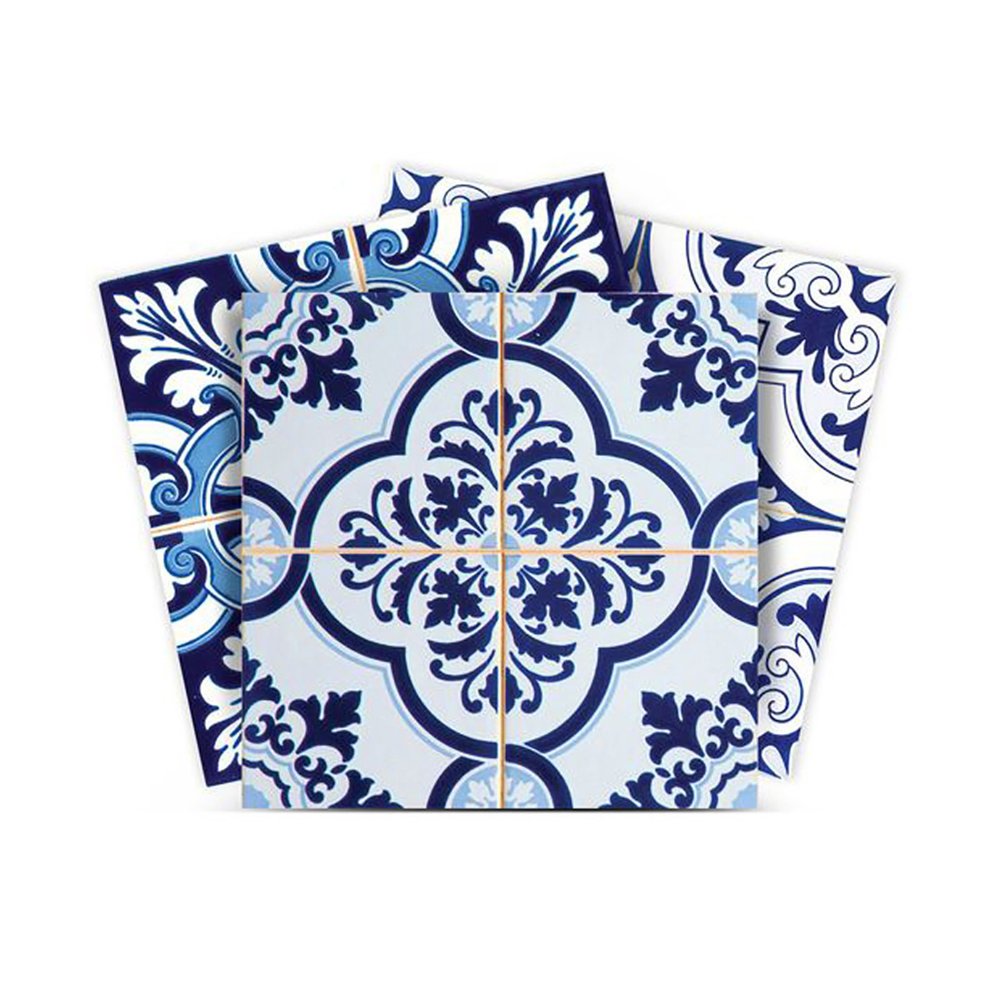 6" x 6" Blue And White Vinyl Peel And Stick Removable Tiles — view 1