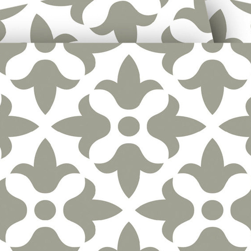 8" X 8" Sage Gray Fleur Removable Peel and Stick Tiles